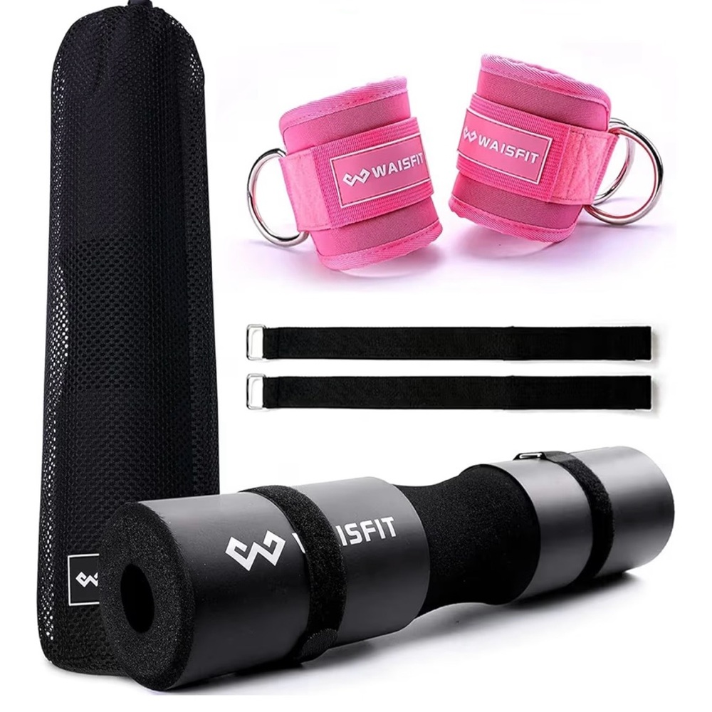 WAISFIT Pink Ankle/Wrist Cuffs with Black Bar Pad Set